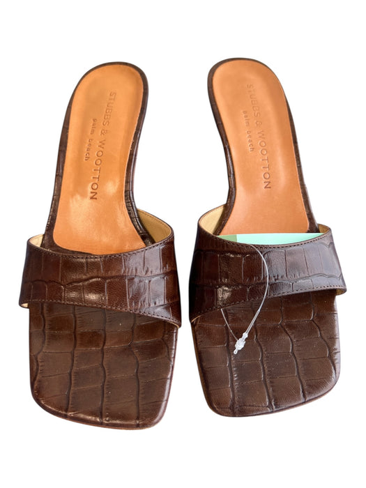 Stubbs & Wooten Shoe Size 6.5 Brown Leather Upper open toe Crocodile Print Shoes Brown / 6.5