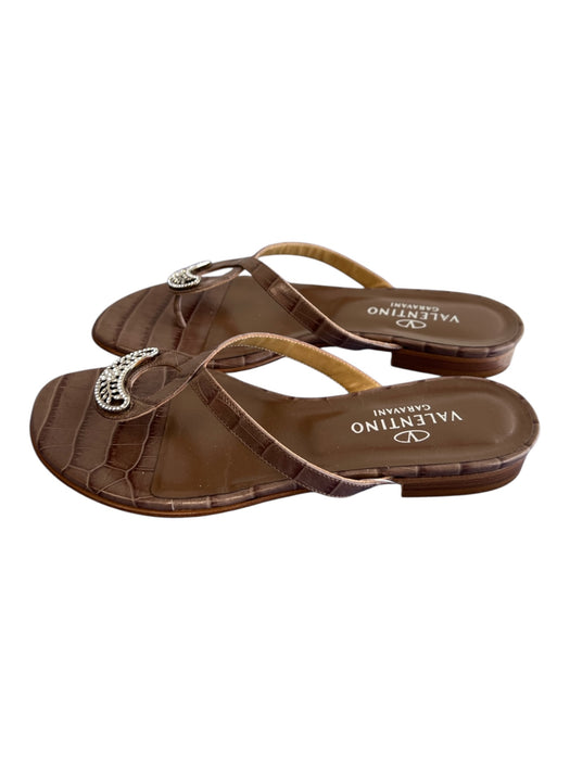 Valentino Shoe Size 36 Brown Leather Upper Thong Strap Silver Detail Flat Shoes Brown / 36