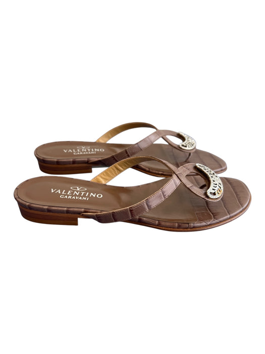 Valentino Shoe Size 36 Brown Leather Upper Thong Strap Silver Detail Flat Shoes Brown / 36