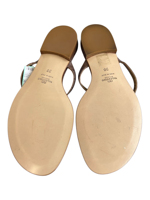 Valentino Shoe Size 36 Brown Leather Upper Thong Strap Silver Detail Flat Shoes Brown / 36