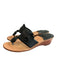 Jack Rogers Brown & Black Leather Toe Strap Floral Open Toe Wedge Shoes Brown & Black