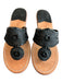 Jack Rogers Brown & Black Leather Toe Strap Floral Open Toe Wedge Shoes Brown & Black