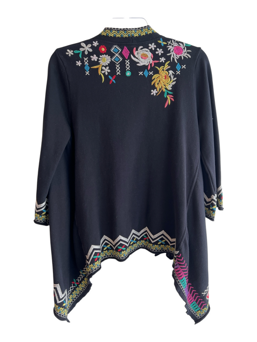 Johnny Was Size Small Black & Multi Cotton Embroidered Open Front Jacket Black & Multi / Small