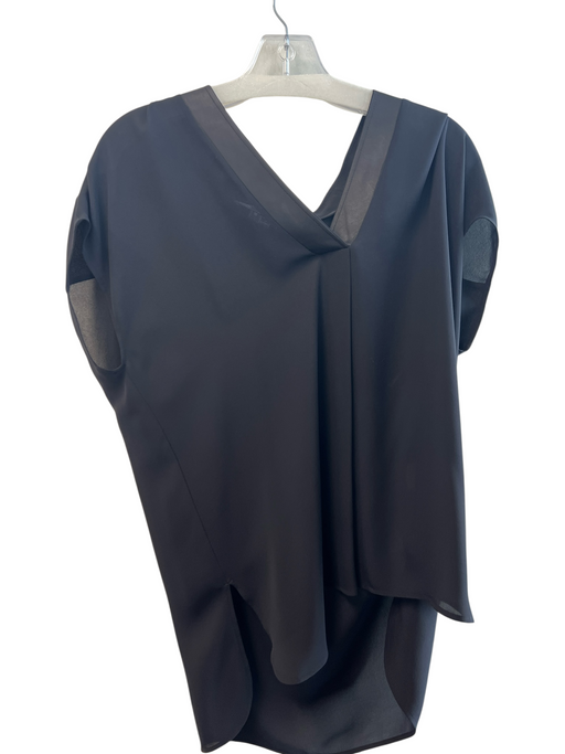 Vince Size Medium Black Silk Drop Shoulder V Neck Satin Trim Tunic Top Black / Medium