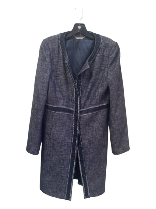 Elie Tahari Size 10 Navy Blue Cotton Blend Long Sleeve Button Up Trench Jacket Navy Blue / 10
