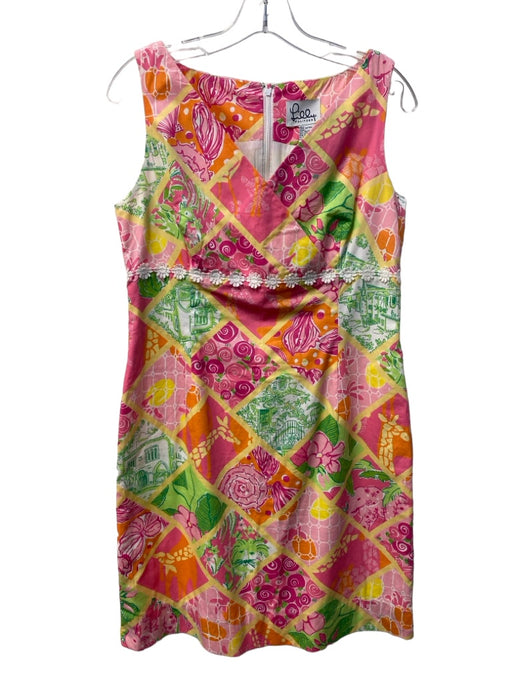Lilly Pulitzer Size Est M Pink, Yellow & Green Cotton Sleeveless V Neck Dress Pink, Yellow & Green / Est M