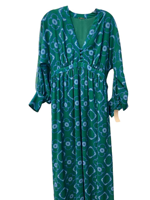 Alexis Size Est S Green & Blue Polyester V Neck 3/4 Button Floral Maxi Dress Green & Blue / Est S
