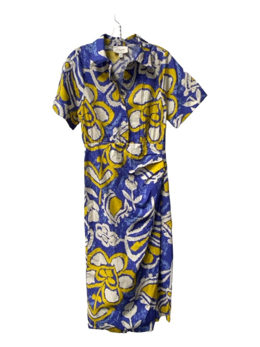 Cleobella Size XS Blue, White & Yellow Cotton Slit Abstract Floral Midi Dress Blue, White & Yellow / XS