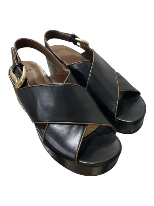 Vince Shoe Size 8.5 Black Leather Brown Trim Details Platform Sandal Shoes Black / 8.5