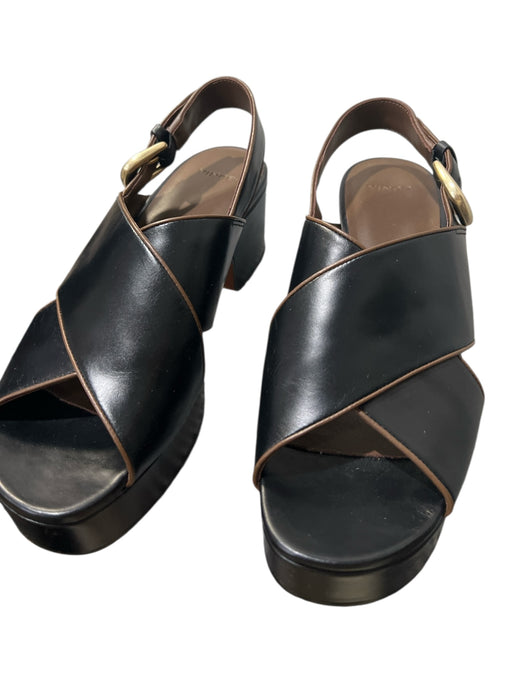 Vince Shoe Size 8.5 Black Leather Brown Trim Details Platform Sandal Shoes Black / 8.5