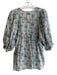 Mille Size Small Blue & Pink Cotton 3/4 Balloon Sleeve Round Split Neck Top Blue & Pink / Small