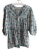 Mille Size Small Blue & Pink Cotton 3/4 Balloon Sleeve Round Split Neck Top Blue & Pink / Small