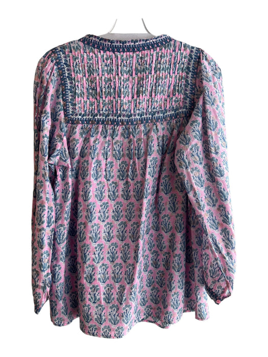 Lola Australia Size XS Pink & blue Cotton Floral Round Split Neck Tunic Top Pink & blue / XS