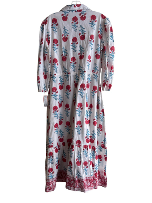 NIBI MTK Size Small White, Red & Blue Cotton Lined Pockets Long Sleeve Dress White, Red & Blue / Small