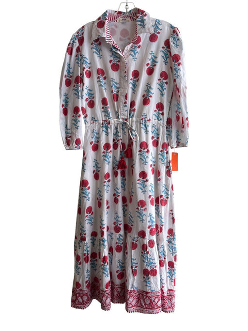 NIBI MTK Size Small White, Red & Blue Cotton Lined Pockets Long Sleeve Dress White, Red & Blue / Small