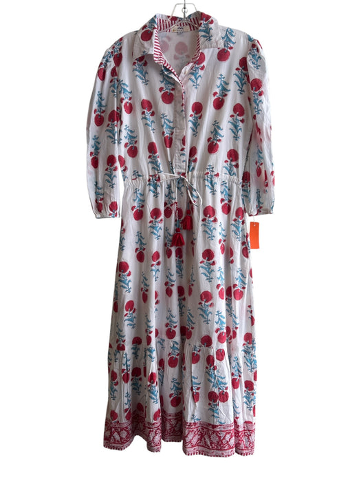 NIBI MTK Size Small White, Red & Blue Cotton Lined Pockets Long Sleeve Dress White, Red & Blue / Small