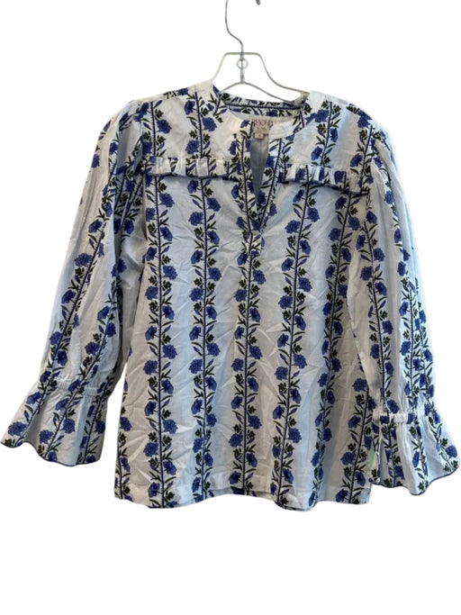 Beyond by Vera Size Small Blue & White Cotton Floral Round Split Neck Top Blue & White / Small