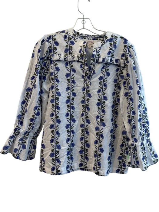 Beyond by Vera Size Small Blue & White Cotton Floral Round Split Neck Top Blue & White / Small