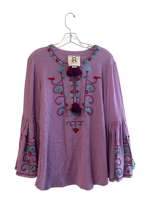 Figue Size Small Purple & Multi Cotton Round Neck Embroidered Long Sleeve Top Purple & Multi / Small