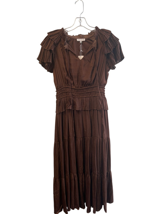 Moon River Size Small Brown No Fabric Tag Short tiered sleeve Tiered Maxi Dress Brown / Small