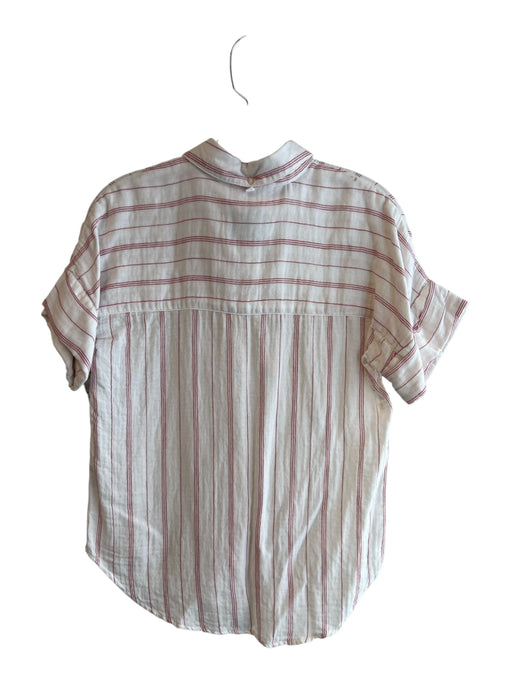 Pistola Size XS White & Pink Cotton Gauze Vertical Stripes short sleeve Top White & Pink / XS