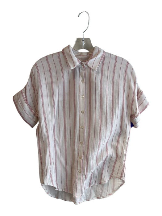 Pistola Size XS White & Pink Cotton Gauze Vertical Stripes short sleeve Top White & Pink / XS