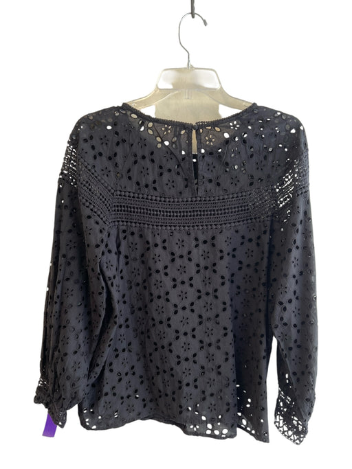 By Anthropologie Size S Black Cotton Lace Overlay Semi Sheer Round Neck Top Black / S