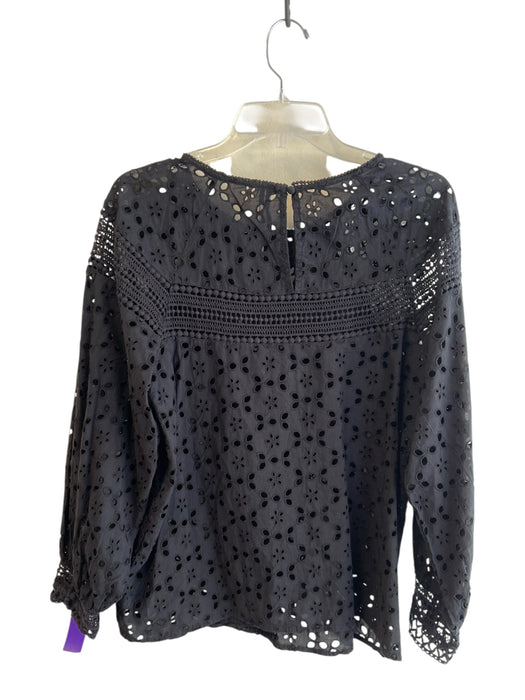 By Anthropologie Size S Black Cotton Lace Overlay Semi Sheer Round Neck Top Black / S