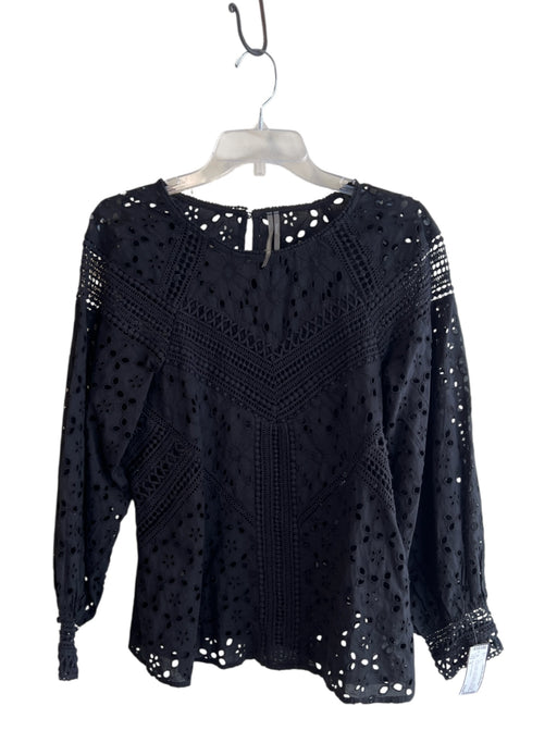 By Anthropologie Size S Black Cotton Lace Overlay Semi Sheer Round Neck Top Black / S