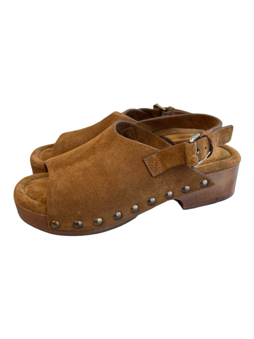 ME+EM Shoe Size 38 Brown Suede & Wood Open Toe & Heel Platform Slingback Shoes Brown / 38