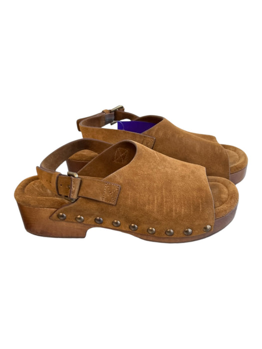 ME+EM Shoe Size 38 Brown Suede & Wood Open Toe & Heel Platform Slingback Shoes Brown / 38