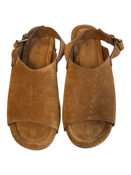 ME+EM Shoe Size 38 Brown Suede & Wood Open Toe & Heel Platform Slingback Shoes Brown / 38