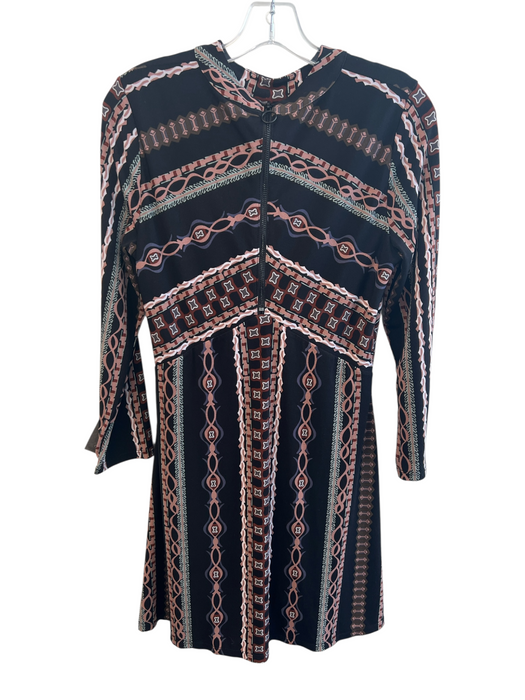 Free People Size Medium Black & Multi Polyester Long Sleeve All Over Print Dress Black & Multi / Medium