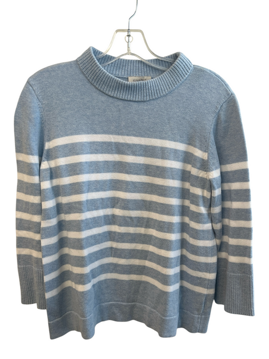 Kinross Size Medium Sky Blue & White Cotton Stripes Crew Neck Sweater Sky Blue & White / Medium