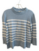 Kinross Size Medium Sky Blue & White Cotton Stripes Crew Neck Sweater Sky Blue & White / Medium