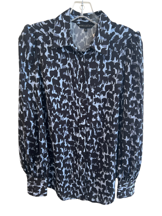 Abbey Glass Size Small Blue & Black No Fabric Tag All Over Print Button Down Top Blue & Black / Small