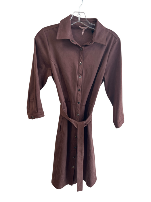 Esqualo Size 6 Brown Polyester Blend Snap Closure Long Sleeve Collared Dress Brown / 6