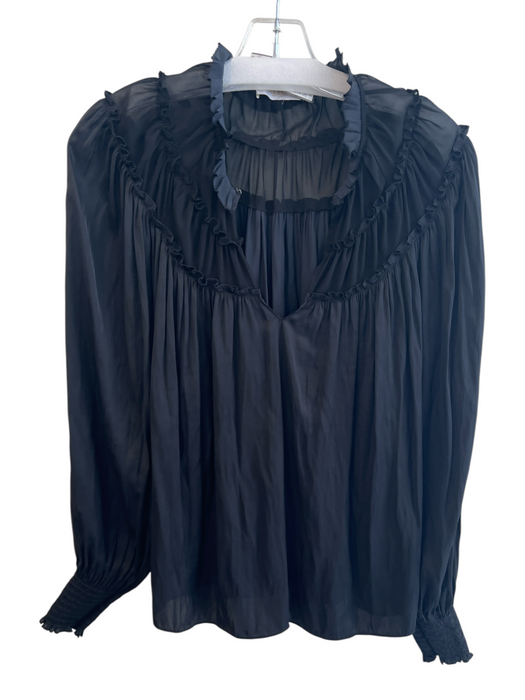 Ramy Brook Size Est Small Black Polyester Ruffle Accent Long Sleeves Top Black / Est Small