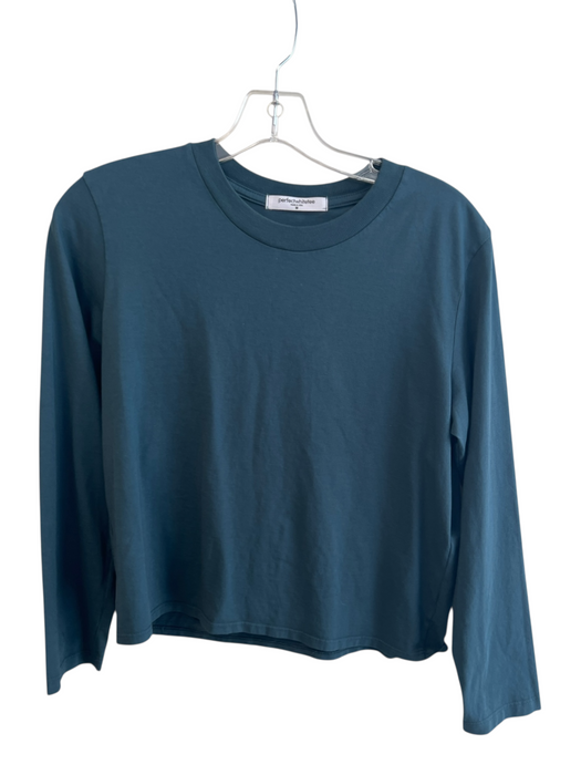 perfectwhitetee Size Medium Teal Green Cotton Long Sleeve Crew Neck Top Teal Green / Medium