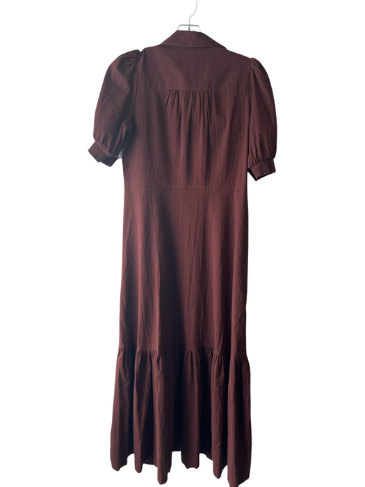 ME+EM Size 2 Brown Cotton Blend Short Puff Sleeve Button Down Collared Dress Brown / 2