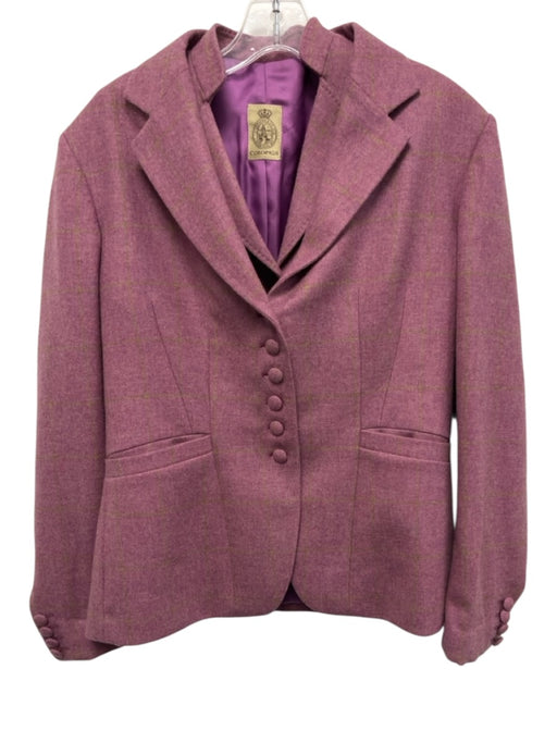 Cordings Purple Wool & Cashmere Plaid Button Front Slip Pocket Jacket Set Purple / 12/14