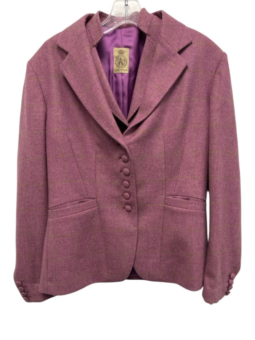 Cordings Purple Wool & Cashmere Plaid Button Front Slip Pocket Jacket Set Purple / 12/14
