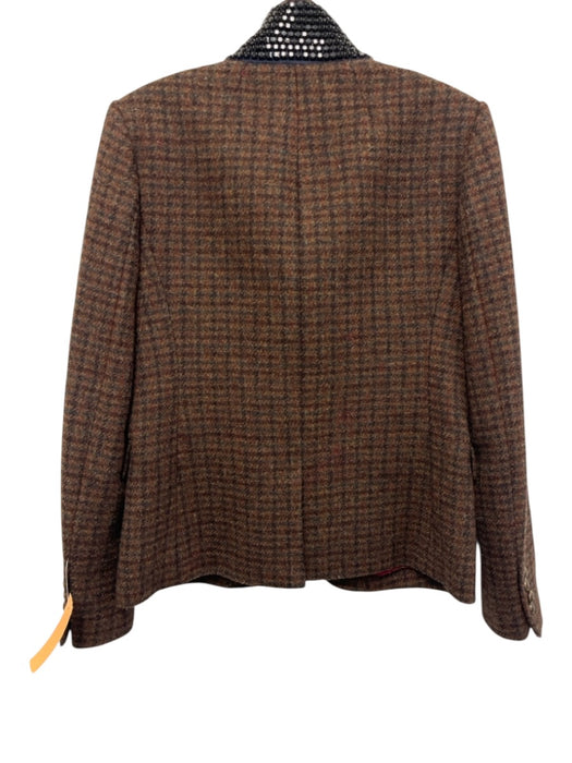 J Crew Size 6 Dark Brown Wool Blend 2 Buttons Herringbone Blazer Dark Brown / 6