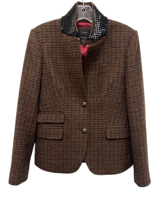 J Crew Size 6 Dark Brown Wool Blend 2 Buttons Herringbone Blazer Dark Brown / 6