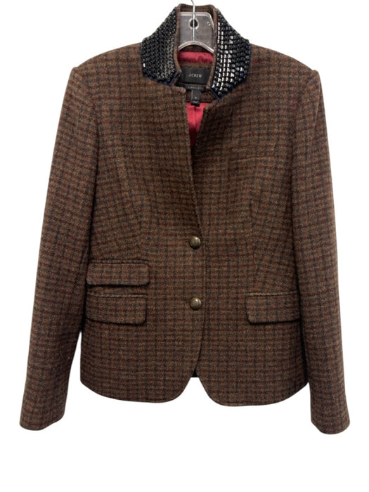 J Crew Size 6 Dark Brown Wool Blend 2 Buttons Herringbone Blazer Dark Brown / 6
