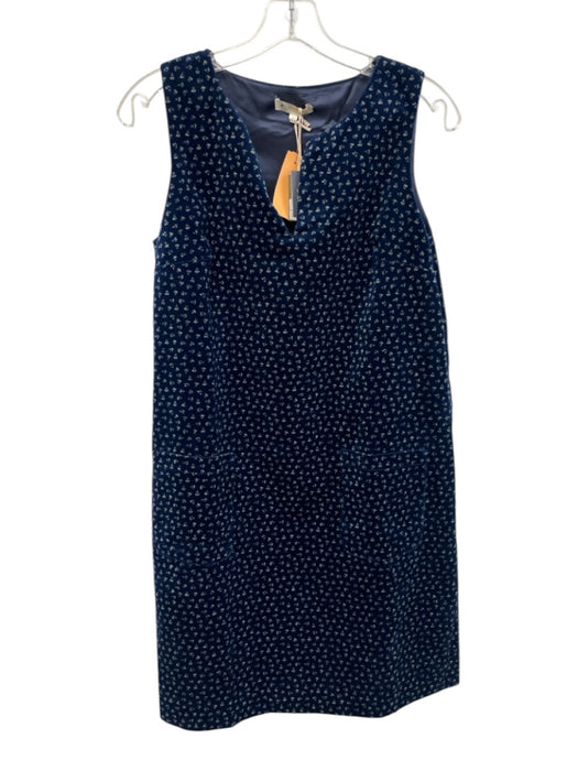 Ann Mashburn Size M Indigo Blue Cotton Pattern Split Neck Velvet Dress Indigo Blue / M