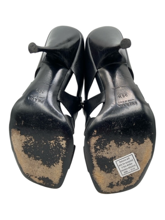 Prada Shoe Size 36.5 Black Leather Square Toe Criss Cross Cutout Sandals Black / 36.5
