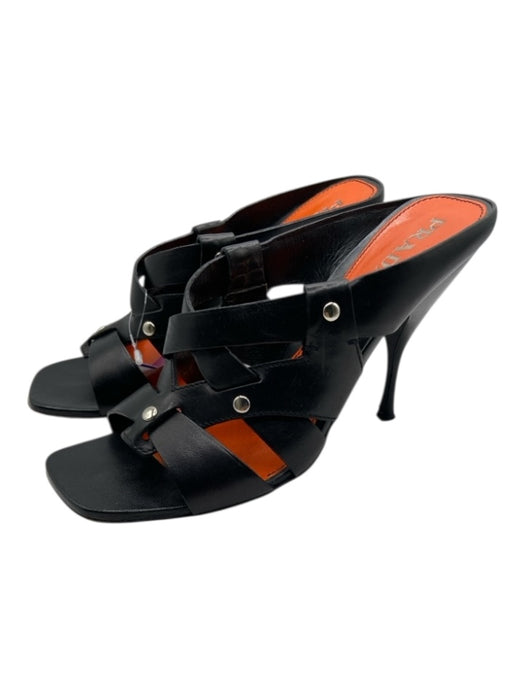 Prada Shoe Size 36.5 Black Leather Square Toe Criss Cross Cutout Sandals Black / 36.5
