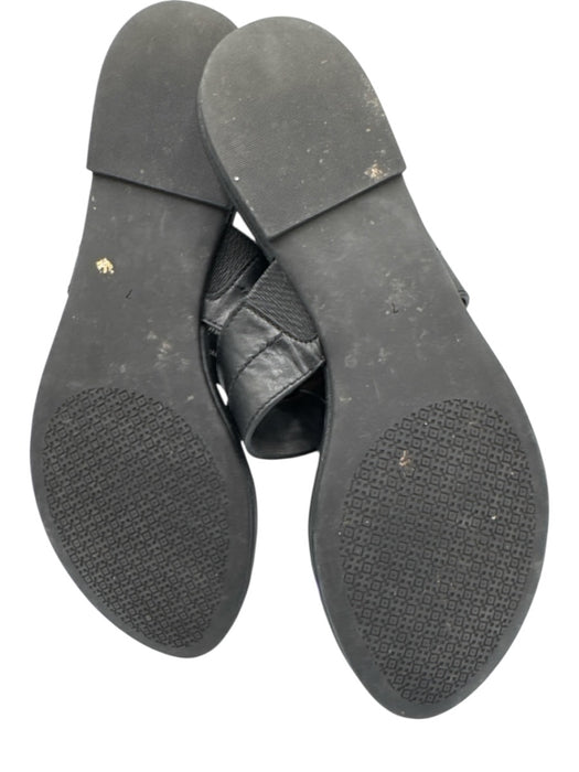 Tory Burch Shoe Size 7 Black Leather Thong Strap Gold Logo Sandals Black / 7