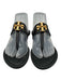 Tory Burch Shoe Size 7 Black Leather Thong Strap Gold Logo Sandals Black / 7